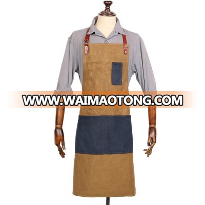 durable heavy duty waxed canvas work apron with tool pockets for men