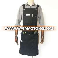 Heavy Duty Waxed Canvas Work Apron with Tool black Pockets with Cross-Back Adjustable Straps