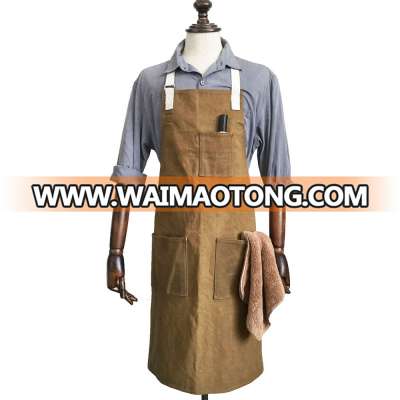 Durable brown waxed canvas mens work apron