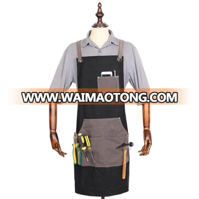 Durable black mens waxed canvas work apron for workshop