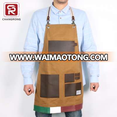 Durable brown waxed canvas work apron for men