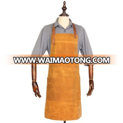 Premium Quality heavy duty butchers waxed canvas apron with leather trims