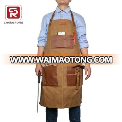 Custom brown waxed canvas leather work aprons for men