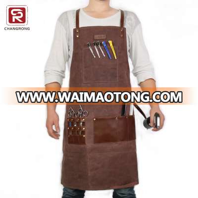 Custom waxed canvas leather barber aprons for men and women