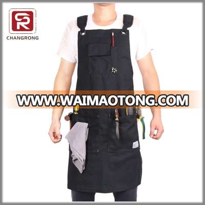 Heavy duty waxed canvas work apron with cross back straps for men