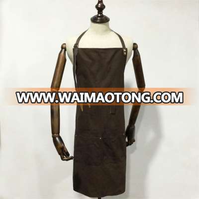 Factory Custom Brown Barber Apron With Leather Trim