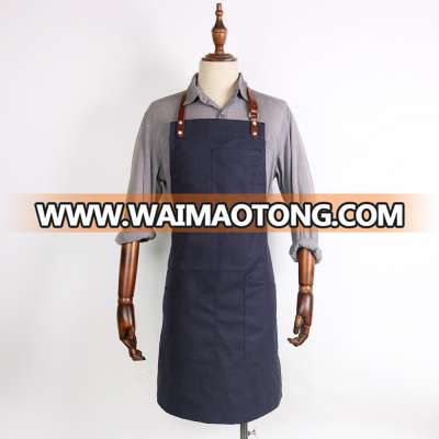 mens chef work canvas bib apron with leather