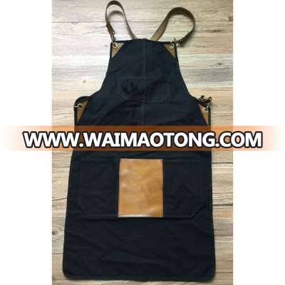 custom canvas bar apron with cross back leather straps