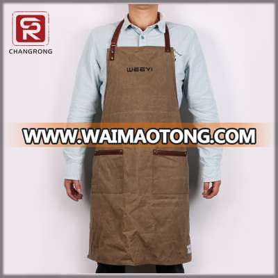 Waterproof waxed cotton canvas leather coffee shop aprons with pocktes