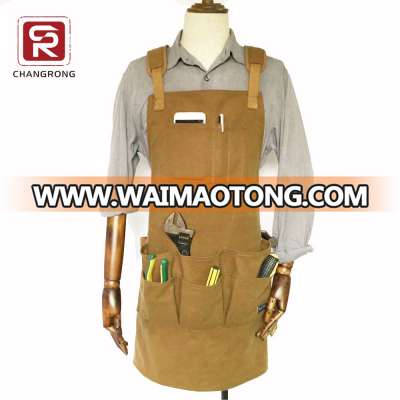 Durable heavy duty cross back waxed canvas tool apron for men