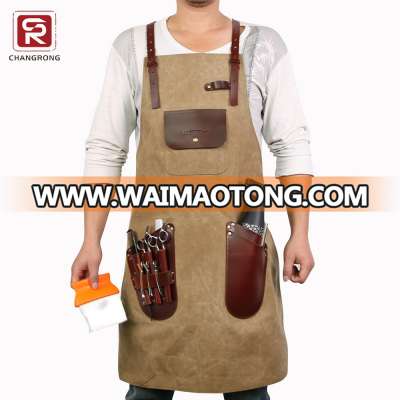 Custom barber apron with leather cross back strap