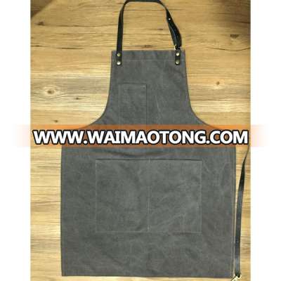 custom high quality canvas barber apron with leather trim