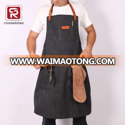 Best heavy mens duck canvas leather black apron with logo custom