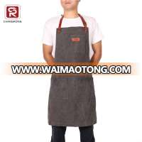 Free shipping custom grey bib canvas bartender apron with leather trims wholesale