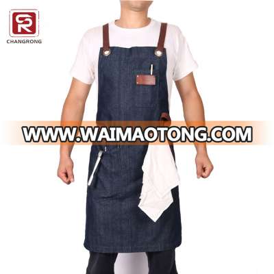 Free shipping vintage blue denim Jean barista apron unisex with pockets wholesale