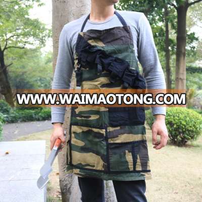 custom Bib camouflage printed bbq cotton apron unisex with pockets Beer Spice Bottles