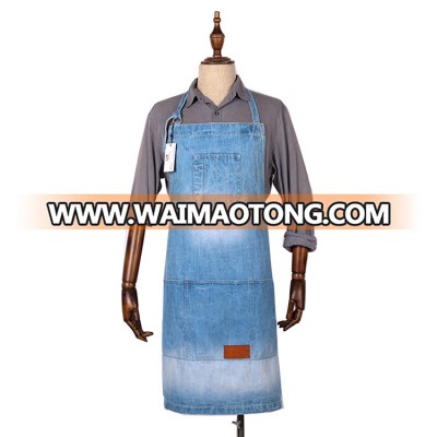 professional custom durable ladies blue denim waiter apron for restaurant