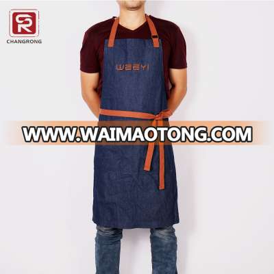 Free shipping Adjustable bib blue denim cafe kitchen apron unisex wholesaler