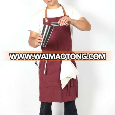 kitchen linen aprons with leather trim for women