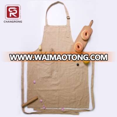 Natural beige linen kitchen apron for baking