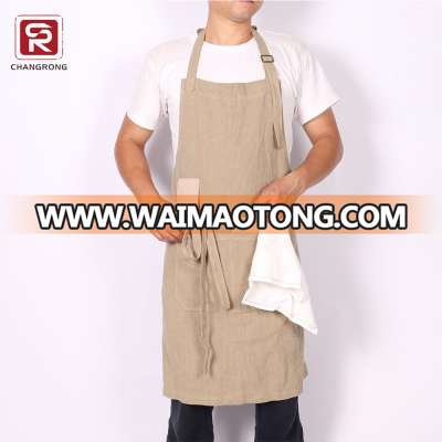 Free shipping Beige cotton linen cooking apron for man wholesaler