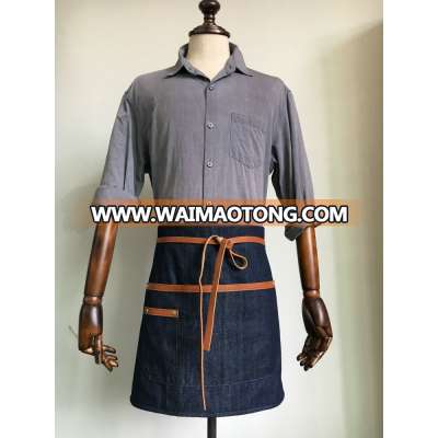 cusomized blue denim waist bistro apron for men bartender wholesale supplier