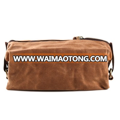 Brown waxed canvas mens travel dopp kit