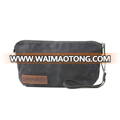 Black waxed canvas zipper pouch for men