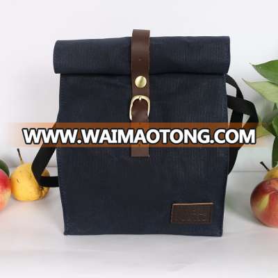 Custom waxed canvas lunch bag with shoulder strap