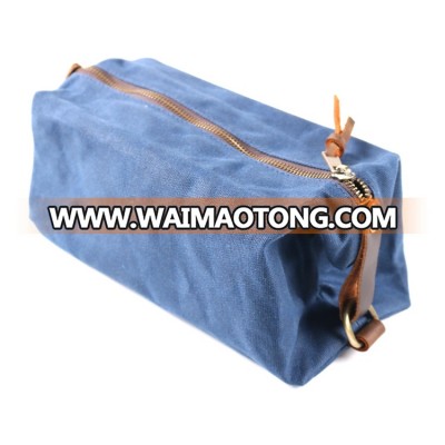 waxed canvas dopp kit with leather trim for travel