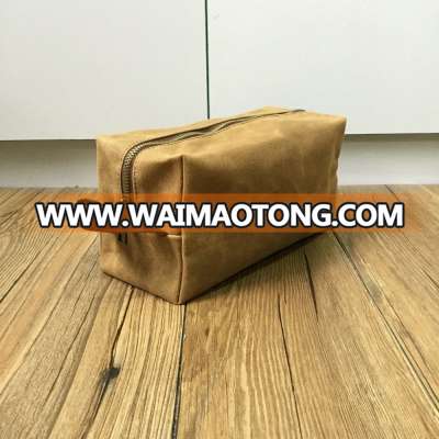 vintage custom logo waxed canvas hanging brown toiletry bag for mens wholesale