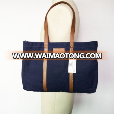 Guangzhou Factory Custom Canvas Tote With Leather Straps