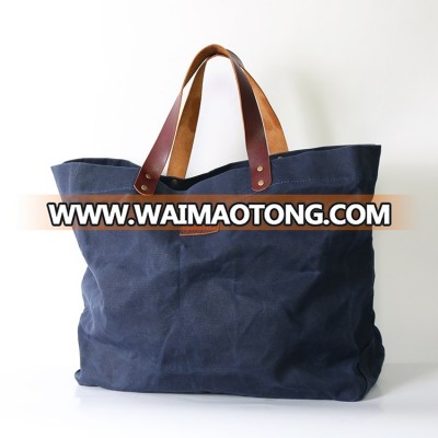 vintage waxed canvas tote bag with leather handle