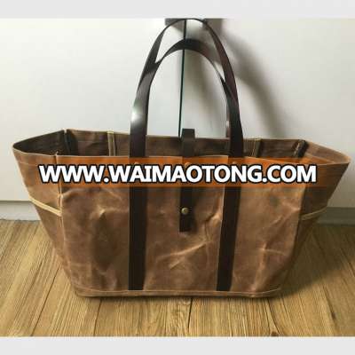 customized retro canvas tote with leather handle wholesale