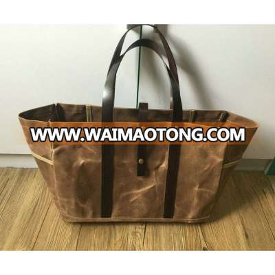 Heavy Duty waxed Canvas Tote Bag with leather handle