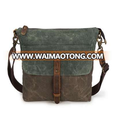 Premium quality custom shoulder waxed canvas messenger bag men with leather straps