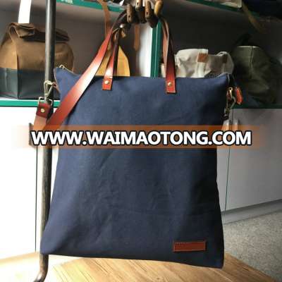 Custom Canvas shoulder tote bag with leather handle wholesale