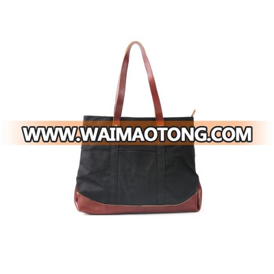 Premium quality custom logo waxed canvas tote bag with leather high-capacity