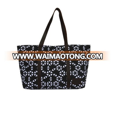 Printed canvas women hangbag with leather handle