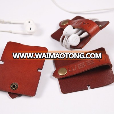 Fashion Leather cable earphone organizer holder for Christmas Gift