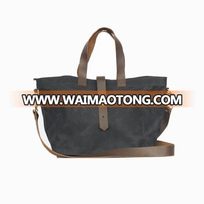 Well crafted custom logo heavy duty waxed canvas tote bag leather handle for women