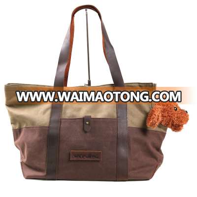 portable small pet dog cat travel carrier waxed canvas tote bag for outdoor