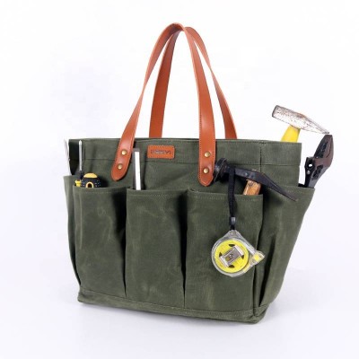 Custom Canvas Garden Tote Tool Bag With 8 Pockets